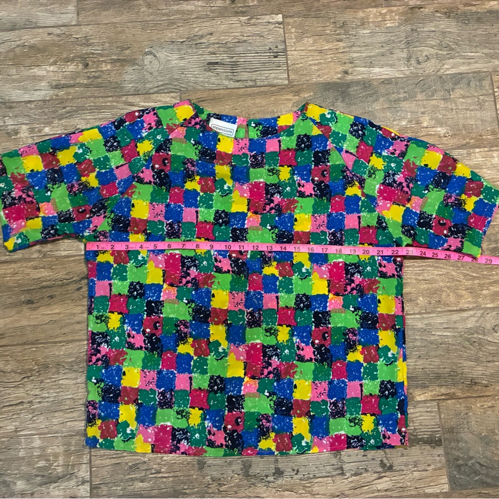 Impressions Multicolor Vtg Patchwork Blouse Made … - image 3